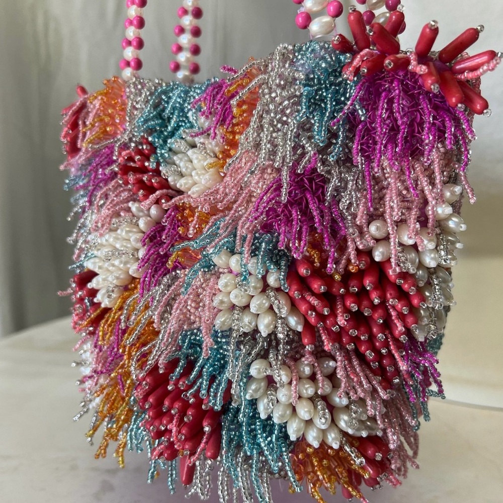 NWT! Handcrafted Colorful Beaded Shoulder Bag - Picture 2 of 6